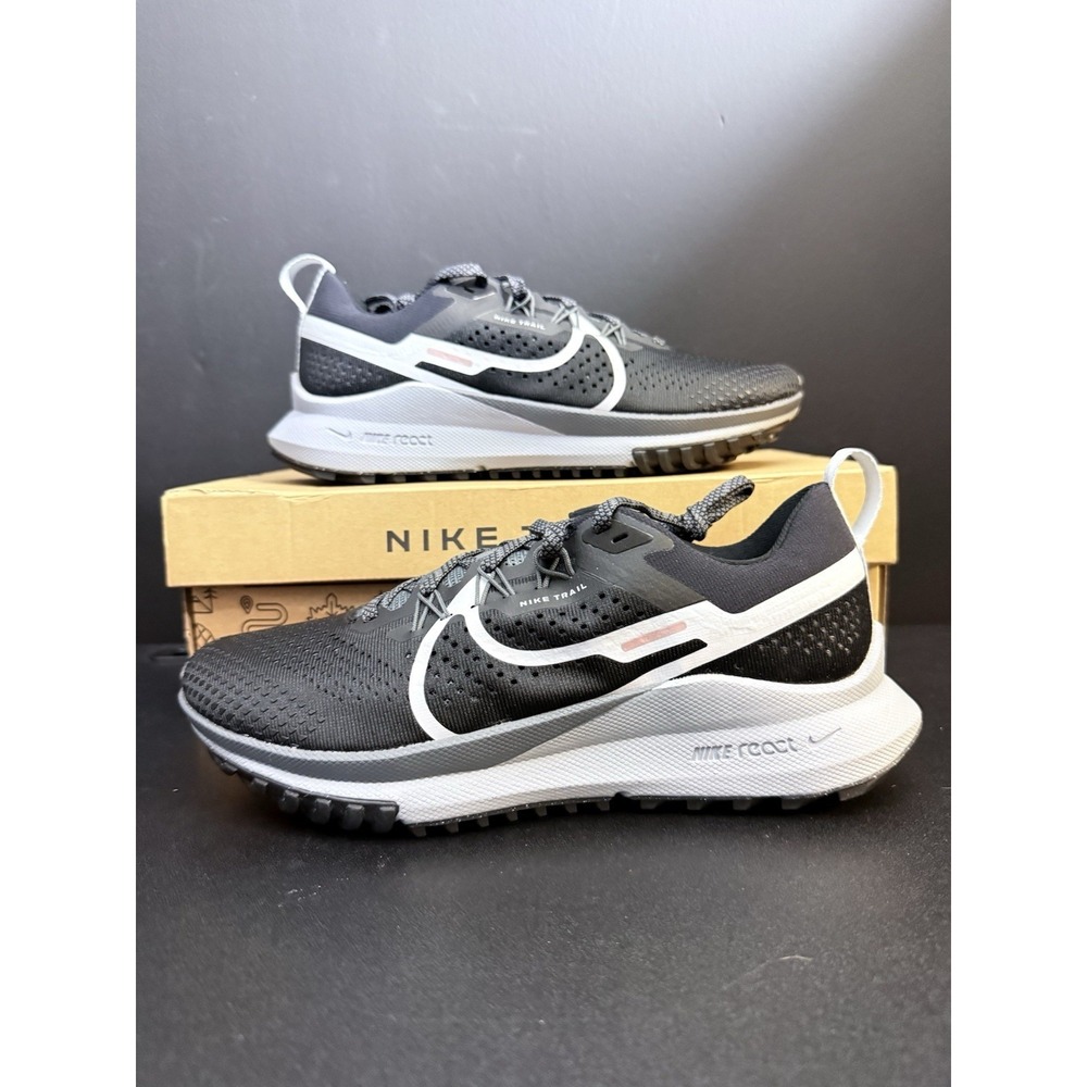 Nike Womens Size 8.5 React Pegasus Trail 4 Running Shoes Black Dark Grey Mens 7